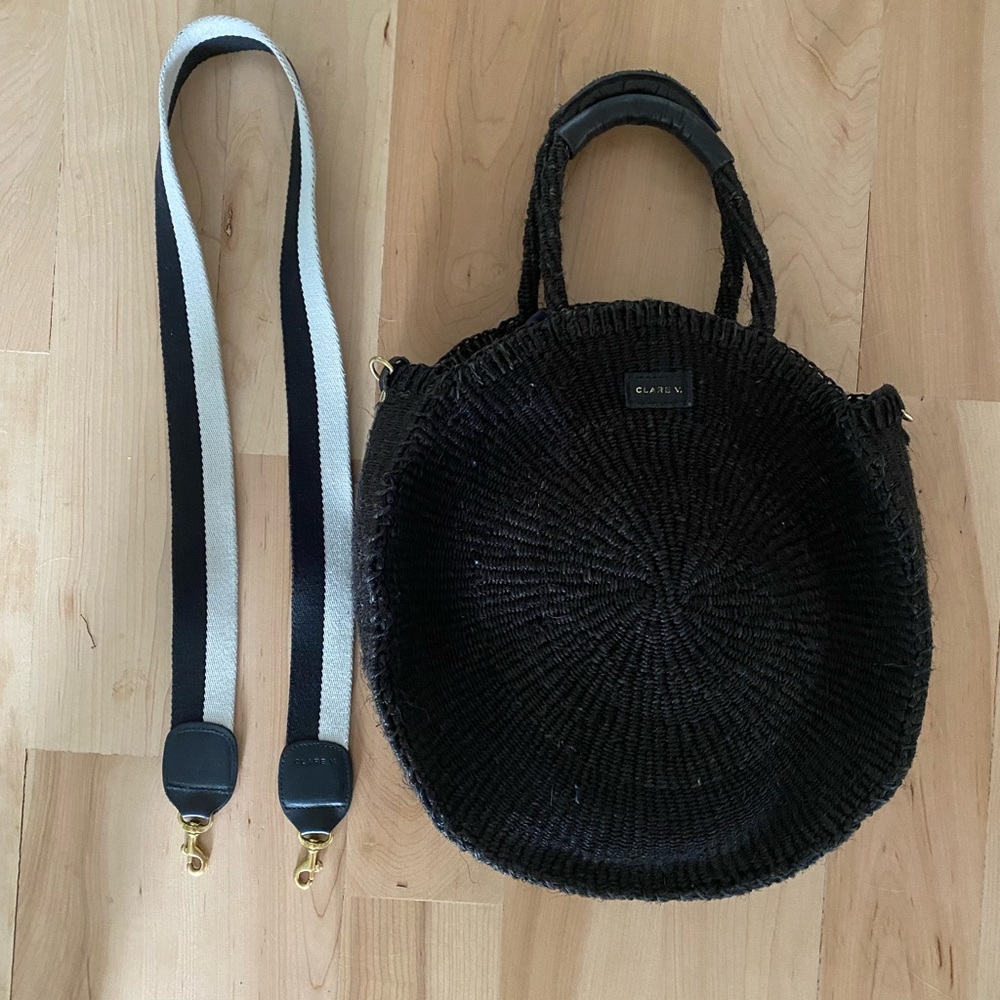 EUC Clare V Moyen Alice Bag, Straw Bag with Strap